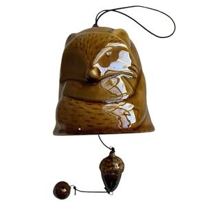 Pier 1 Wind Bells Ceramic Wind Chime Cloche-Carillon Fox With Acorns Handmade